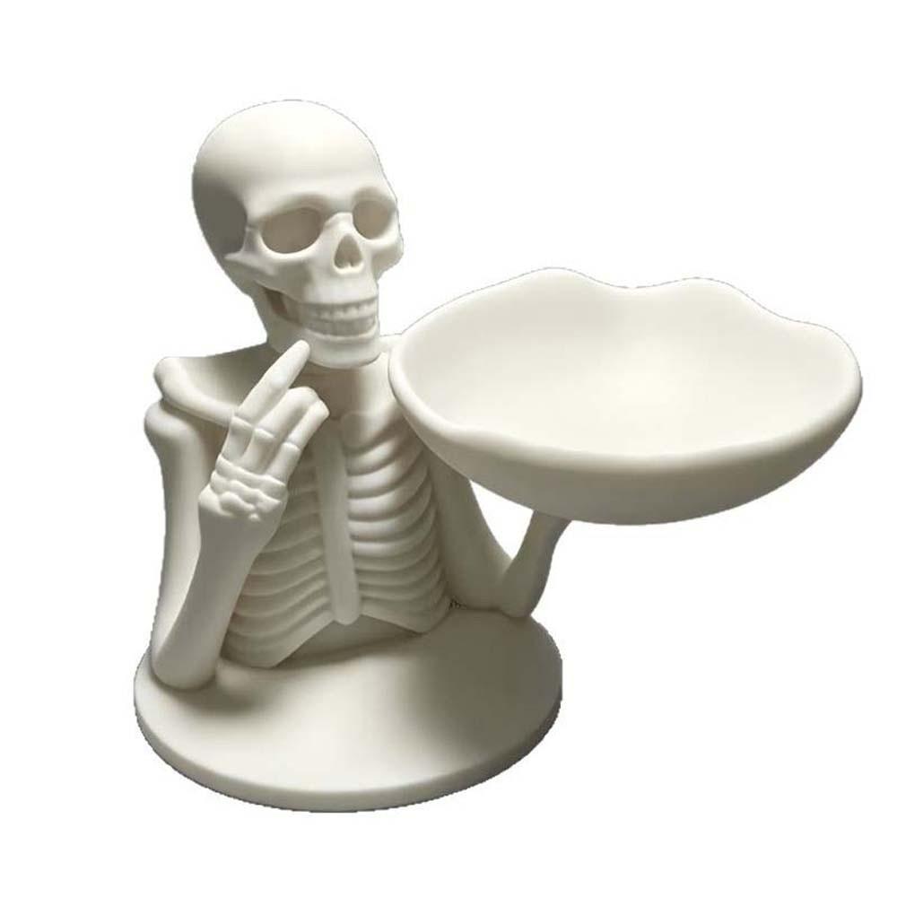 Matte White Skeleton Candy Bowl Bone Shape Spooky Jewelry Dish Skull Tray Decor Gift Seekers