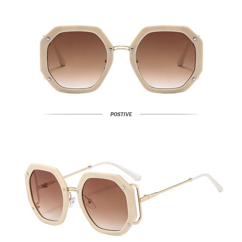 New Personalized Rice Nail Polygonal Large Frame Sunglasses Ins Fashion Women's Trend Hollow Metal Sunglasses