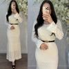 2025 Autumn Cross-border Fashion: Women's Belted Hollow-out Sweater & Gentle Style Hip-hugging Long Skirt