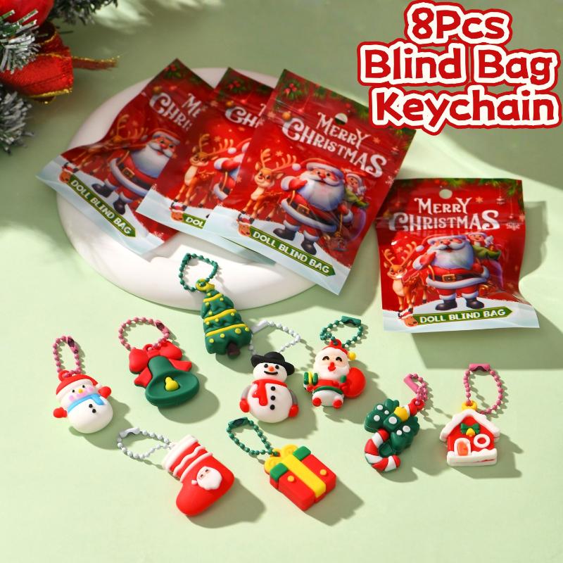 

4/8Pcs Christmas Blind Bag Keychain Cartoon Santa Claus Tree Snowman Keyring Backpack Pendant Decoration Surprise Blind Bag Gift A2