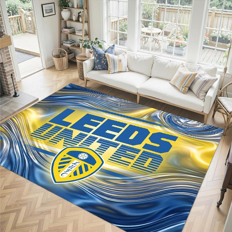 Leeds United Fußball Design Kristall Samt Teppich Gemütlich Kein?Rutschfester Teppich mit Aufdruck für Schlafzimmer Wohnzimmer Eingang