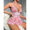 Erotic Transparent V-neck Sexy Nightdress For Women Floral Printed Lace Lingerie Pajamas Mini Dress Sexy Seamless Lingerie