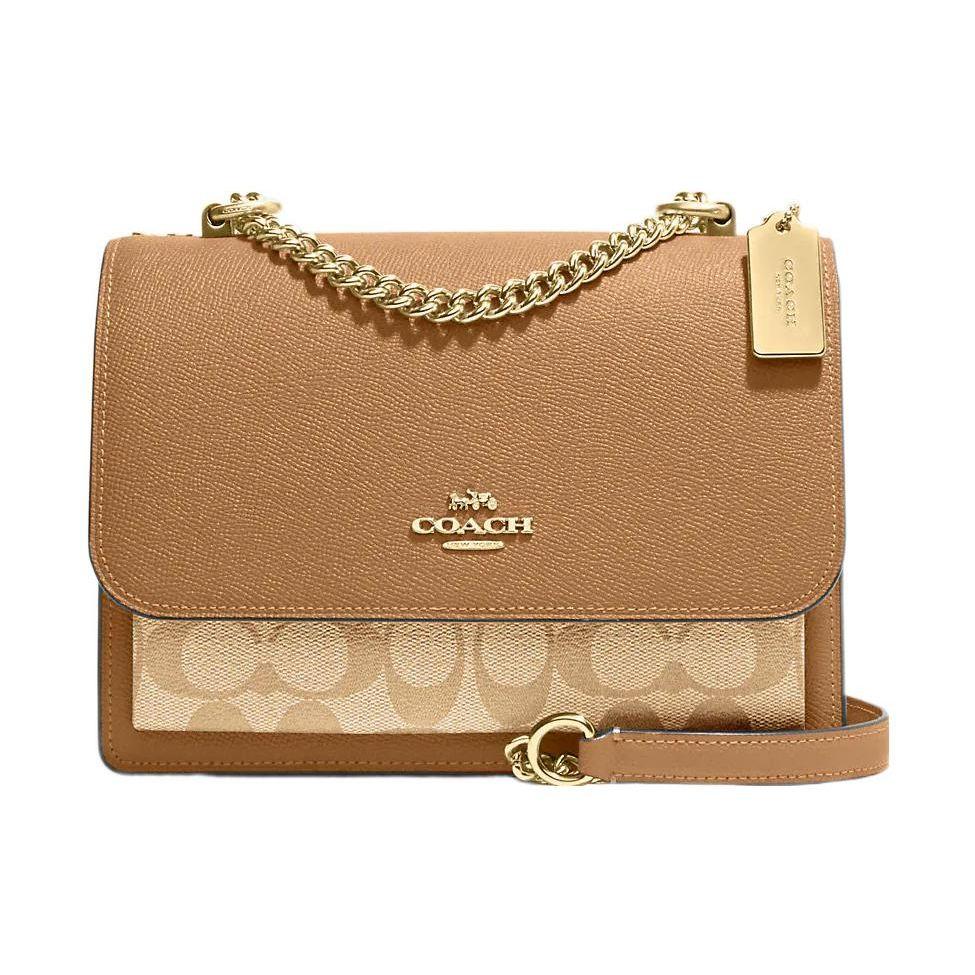 Coach Klare 22 Gold Logo Classic Monogram Flap Crossbody Bag Medium Women crossbody bag Light-Brown 91019-IMNLJ Basic Set (Bag+Dust Bag)