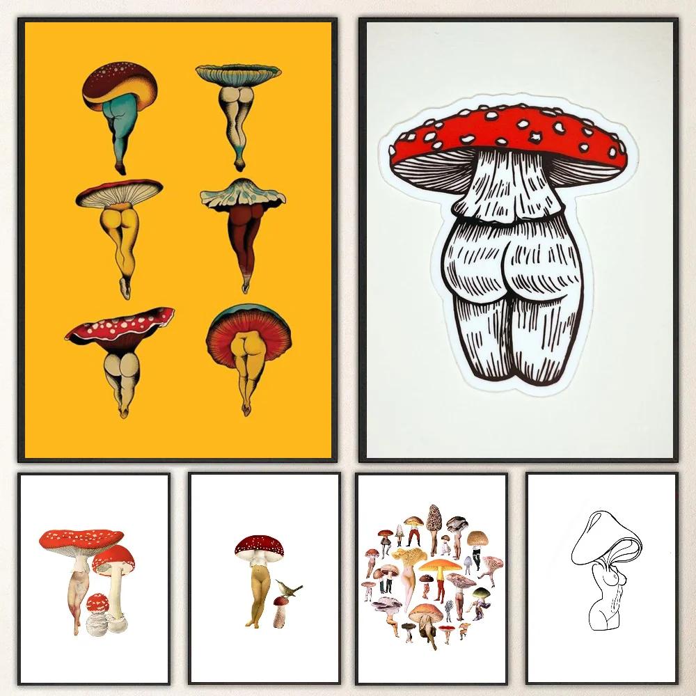 1pc Don't Forget Your Roots Art Cactus Sexy Mushroom Poster Self-adhesive Art Waterproof Paper Sticker Wall Decor