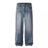 New retro washed cleanfit blue straight jeans trendy men's American wide-leg casual trousers