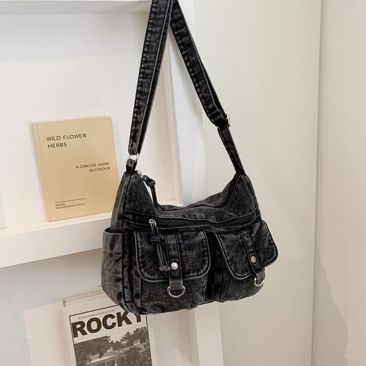 Retro and old denim underarm bag single shoulder messenger women s bag чёрный