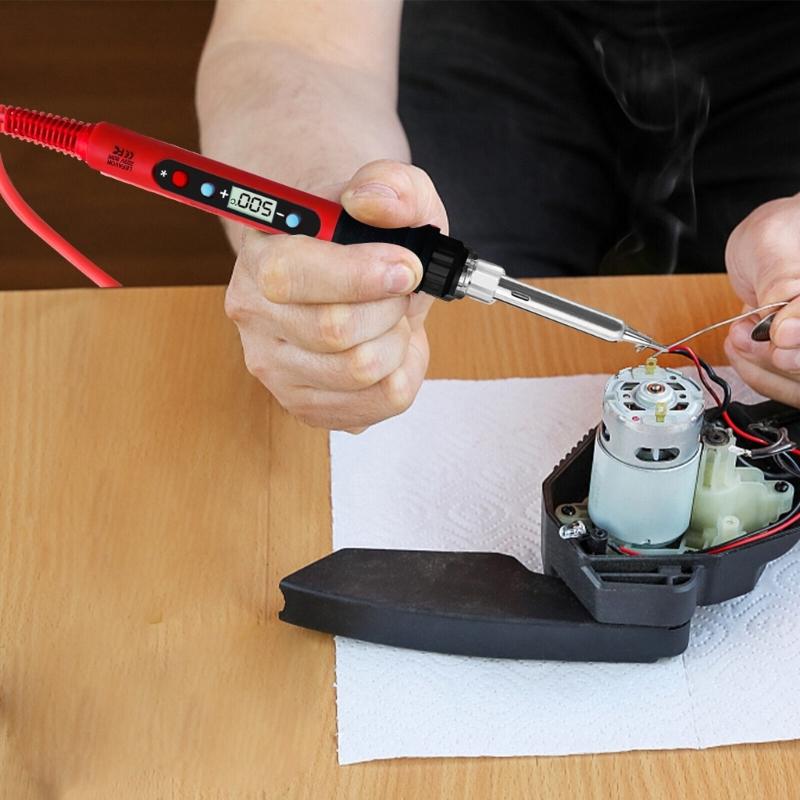 Digital Soldering Iron 80W with Switch Adjustable Temperature LCD Welding Tools Ceramic Heater Soldering Tips Tool