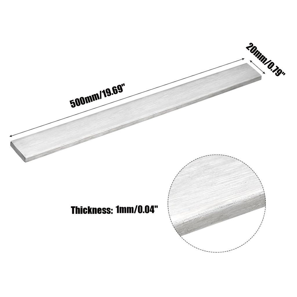 1Pcs 304 Stainlesss Steel Flat Bar,Length 500mm ,Brushed Finishing Trim Strips Sheet for DIY Craft Making