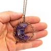 Handmade Winding Natural Crystal Agate Moon Pendant Necklace Couple Jewelry N589
