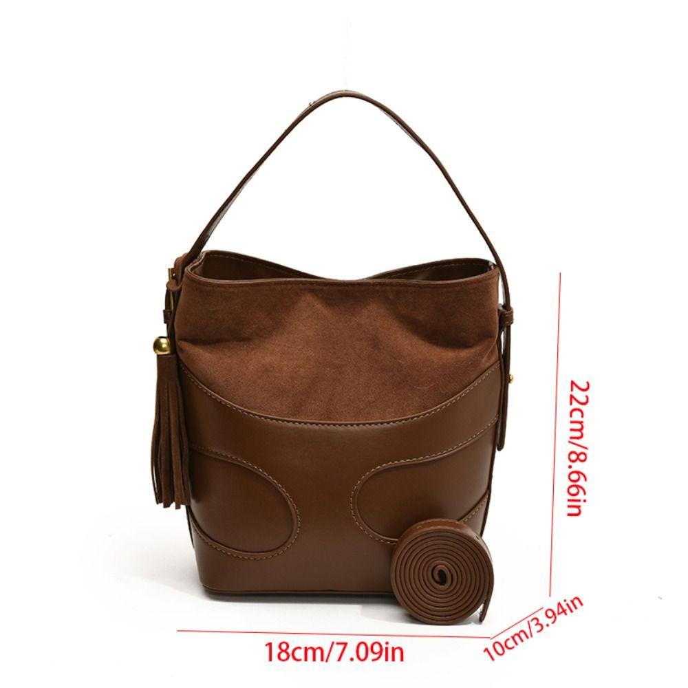 Shoulder Bag Faux Suede Bucket Bag Handbag Solid Color Tote Bag Trendy Slouchy Hobo Bags Girls