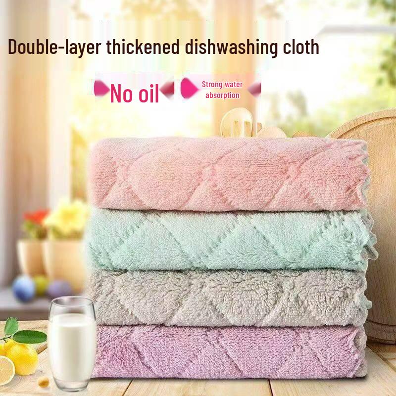 Double-Sided Coral Fleece Cleaning Cloth: Thick, Absorbent Kitchen Scouring Pad