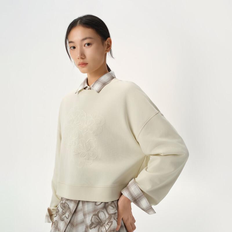 Broadcast Women s Cropped Jacquard Embroidered Pullover Sweatshirt M