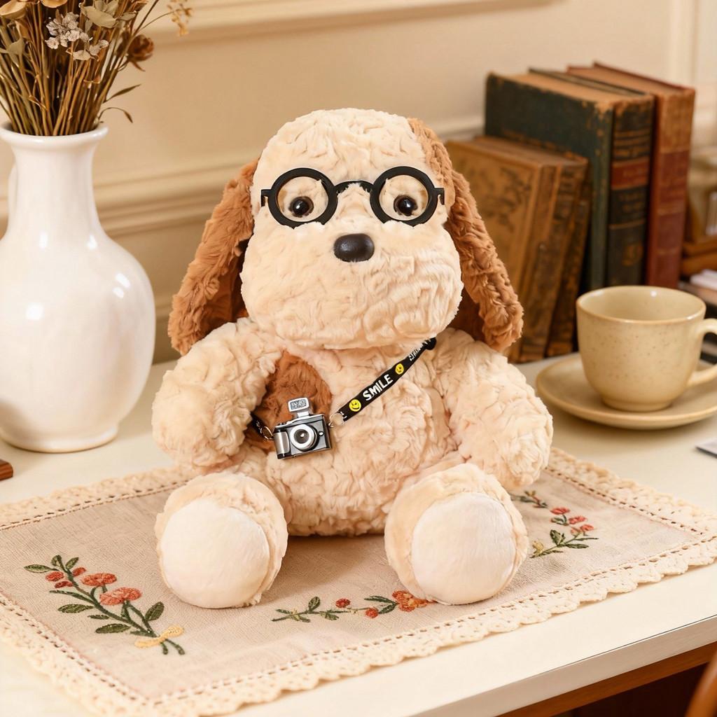 Camera Dog Soft Plush Figure With Pp Cotton Filling For All Ages Decoration