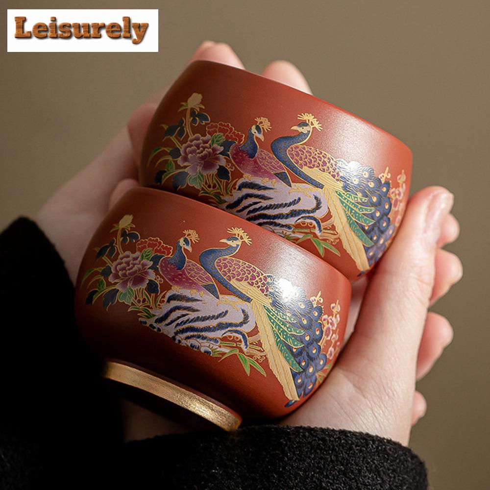 Set de ceai din lut violet Phoenix Dahongpao, lucrat manual, set complet, set antic pentru ceremonia ceaiului, 1 ibric și 4 cești, colecție de articole pentru ceai