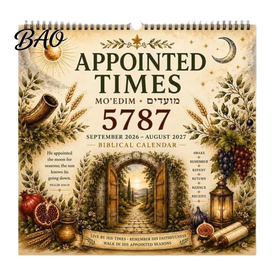 Appointed Times Guide 2026-2027 Wall Calendar, Spiral Bound Scripture Illustrated Calendar with Feast Days Reference Days, Hebrew Dates, Shabbat, Sept