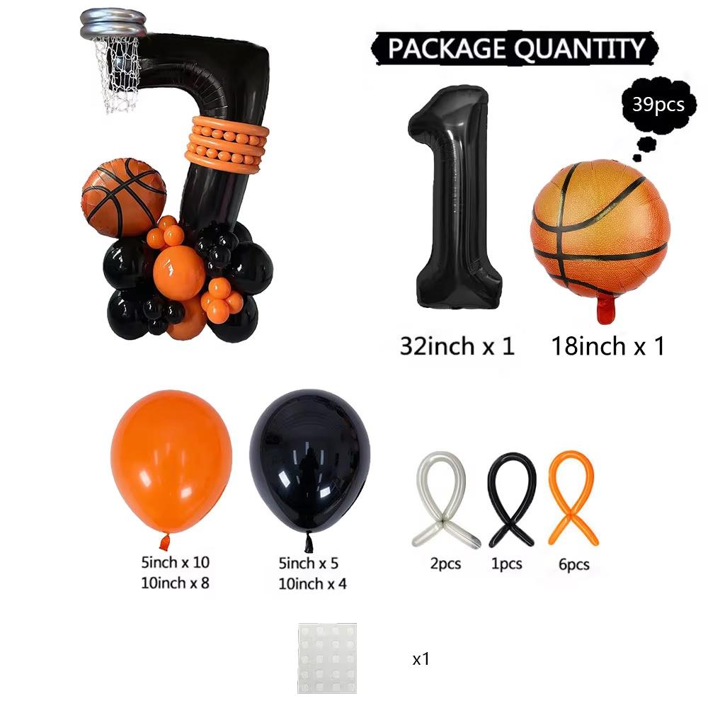 39pcs Basketball Baby Themed Balloons Black Number 1-9 Foil Golbos NBA All-Star Sports Decorated Balloons Kid Birthday Decor