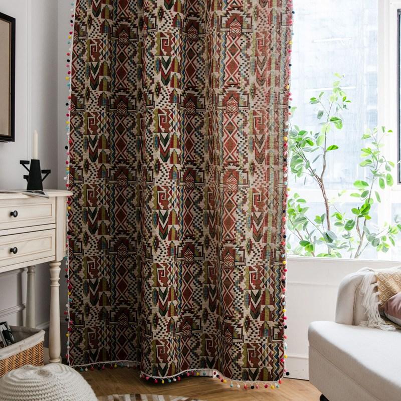 American Geometry Home Window Curtains Thick Tassels Drapes Curtains for Living Room Kitchen Valance Shading Decorate Curtains