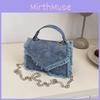 Fashionable Blue Denim Mini Shoulder Bag For Women With Unique Tassel Trimming