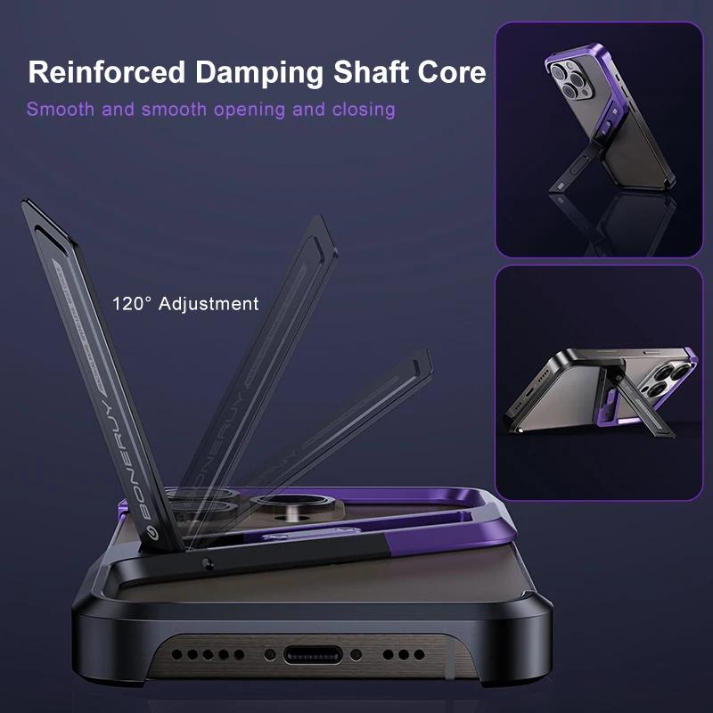 Luxury Metal Frameless Phone Case For Iphone 16 15 14 Pro Max With Stylish Geometric Stand, Ultimate Bare Metal Feel Phone Case