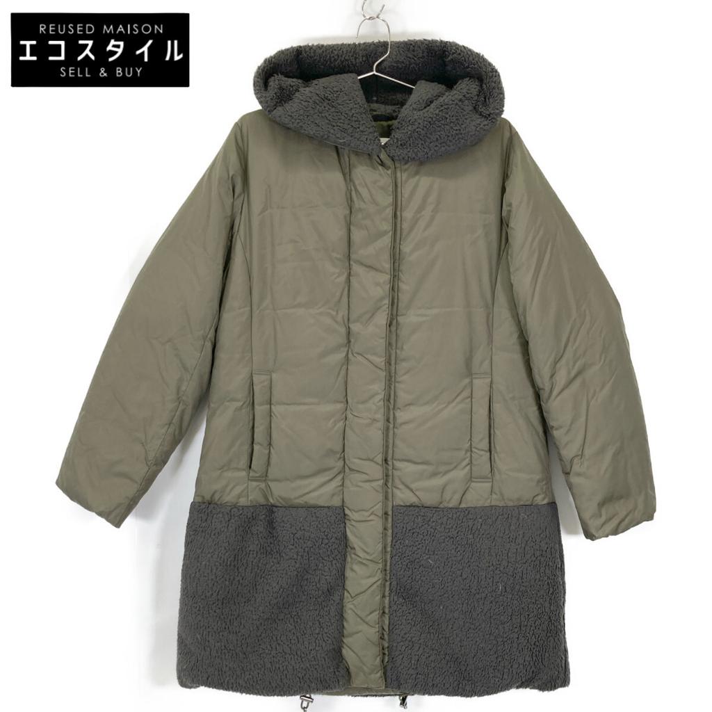 HUNTING WORLD Khaki x Gray Boa Switching Nylon Coat coat 44 khakiUsed