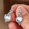 Bohemian earrings, ethnic style imitation moonstone pendant, ear hook women, retro and old craft earrings