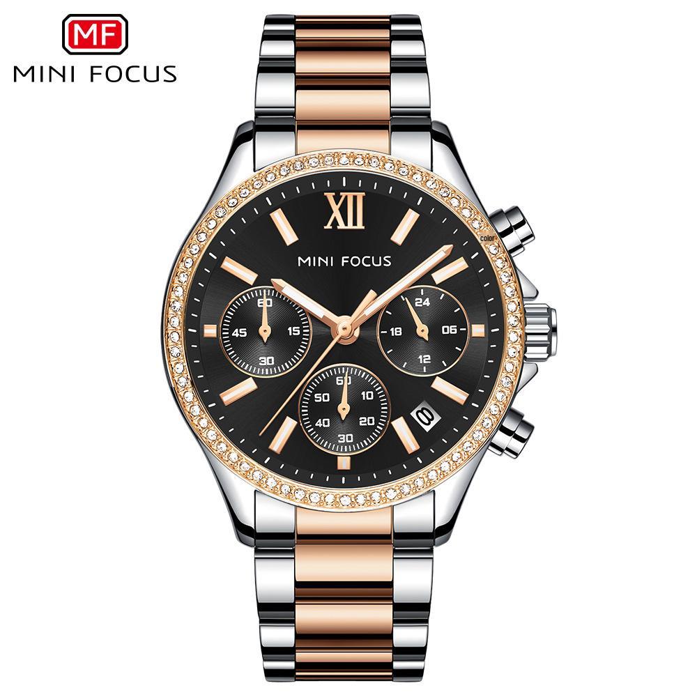 MINI FOCUS Orologio da Donna Multifunzione al Quarzo di Lusso Leggero con Cinturino in Acciaio Luminoso 0617L