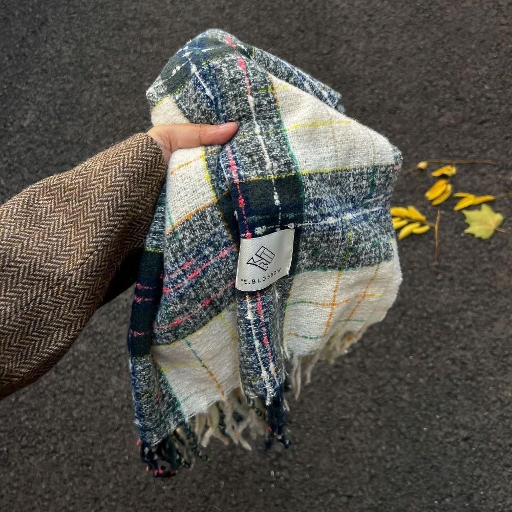 Warm Plaid Faux Cashmere Scarf 200cm X 63cm Fall Winter Tassel Scarf Polyester Thick Scarf  Couple