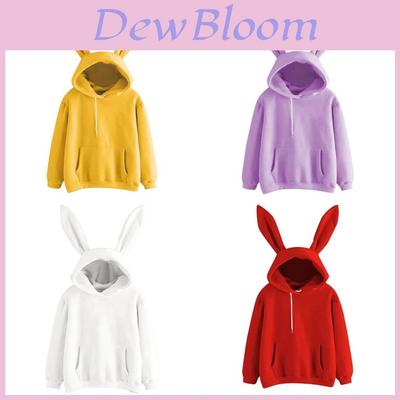 Cozy Bunny Ear Women Hooded Sweatshirt With Long Sleeves And Front Pocket