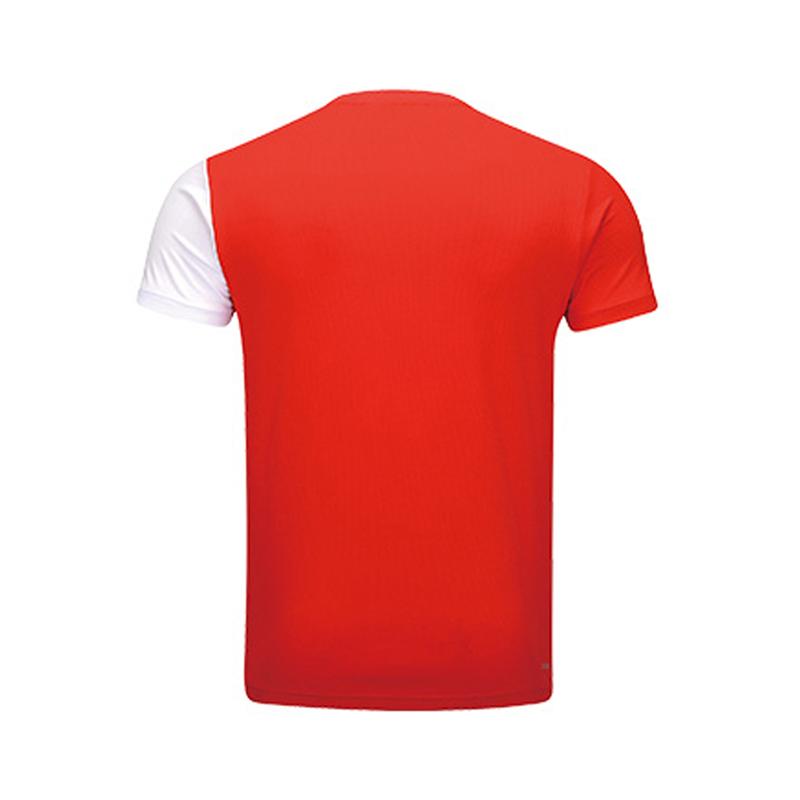 Li-Ning Full Print Spliced V-Neck Pullover Short Sleeve Badminton Shirt Unisex Tops Cinnabar-Red AAYU147-2
