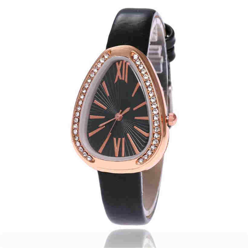 Fashion Ladies Casual Triangle Dial Watches Snakeskin Strap Roman Digital Wrist Watch