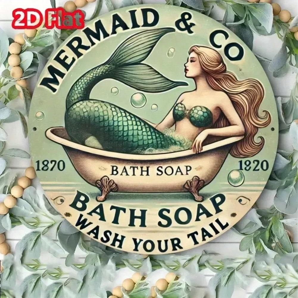 

Vintage Tin Metal Sign Mermaid Bathroom Decor Rustic Farmhouse Wall Art 20x20 різнокольоровий