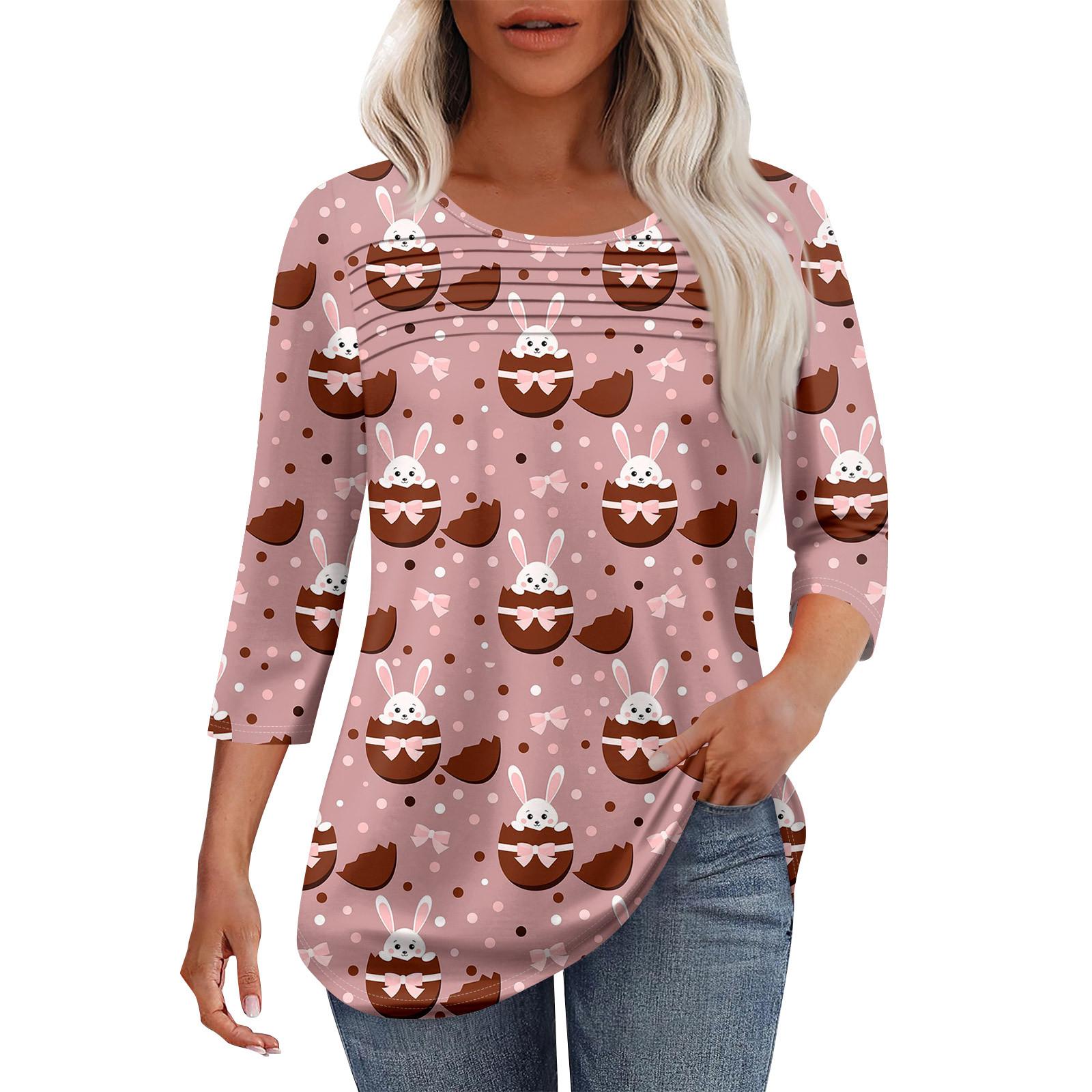 

Жіночий модний топ з круглим вирізом, плісованими передніми планками та принтом, рукавами 3/4 M