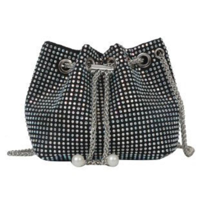 Diamond drawstring dinner bag women's fashion design sense full diamond messenger bag niche versatile women's bright diamond chain bucket bag