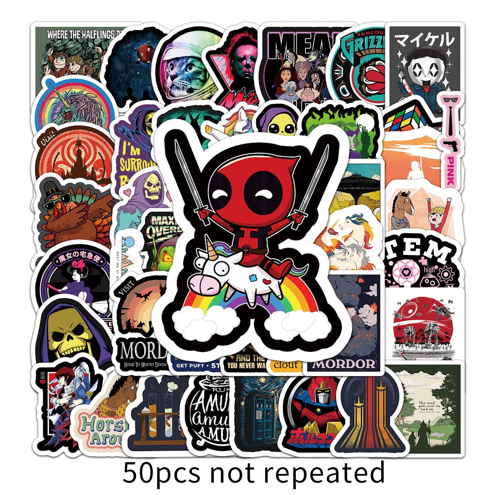 50pcs Retro European & American Cartoon Suitcase, Luggage & Device Waterproof Stickers