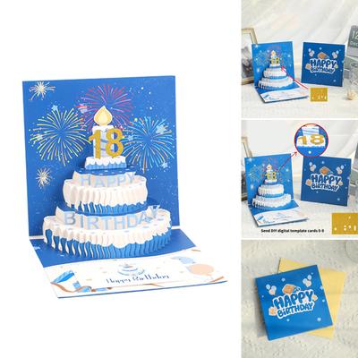 Surprise 3D Pop Up Birthday Card Creative 3D Cake Shaped Birthday Greeting Card with Fireworks Visual Delight