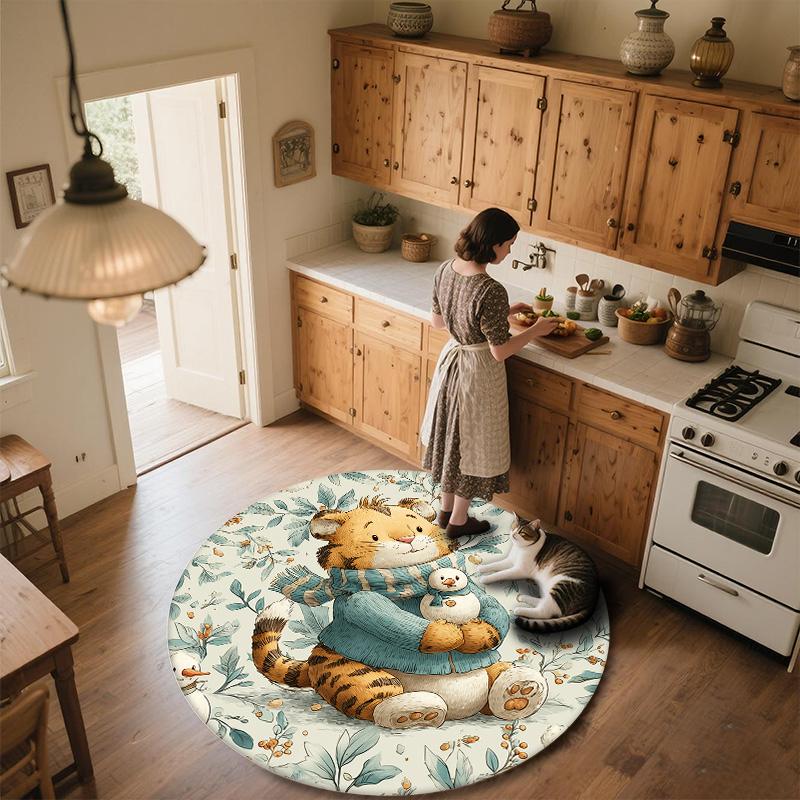 Blatt Tiere,Runder Teppich,Teppich für Wohnzimmer Schlafzimmer Sofa Spielzimmer Dekor,Rutschfeste Fußmatte