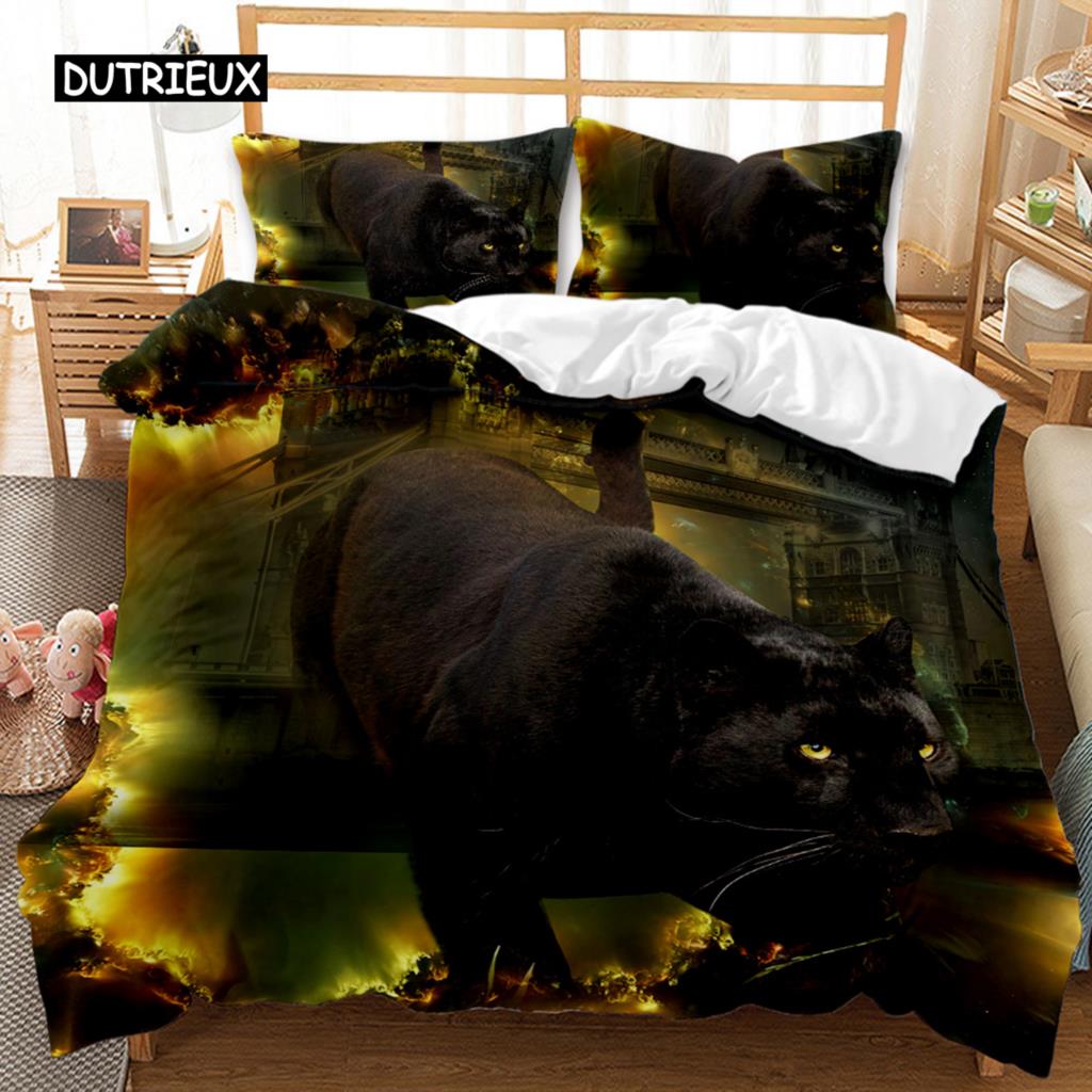 Zestaw poszewek na kołdrę dla kota, afrykański niebieski, zestaw pościeli dla kota, dzikie zwierzęta, podwójny rozmiar Queen King, poliestrowa poszewka na kołdrę