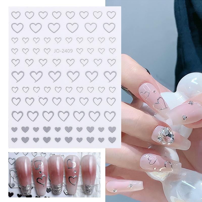 Liquid Metal Silver Series Nail Art Sticker Pentagram Moon Quadrangram Sticker Nail Art Comes With Background Nail Sticker