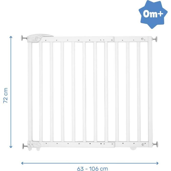 Badabulle Barrière de Sécurité Deco Pop - Barrière Extensible pour Ouverture de 63 à 106cm - Fixation Vis, Blanc