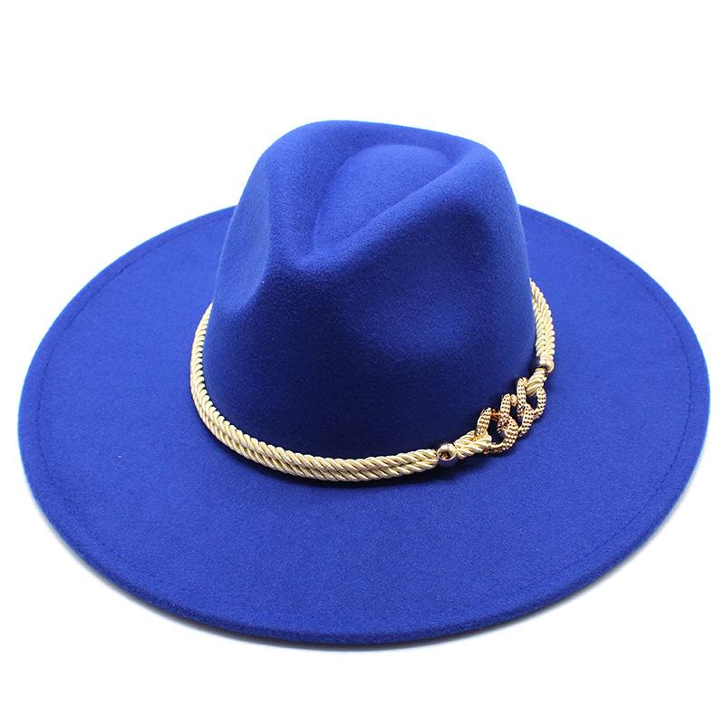 Cappello Stile Britannico 9,5 Cm Ampio Bordo Cappello a Cilindro di Lana da Uomo e Donna Caldo Cappello Jazz Perla