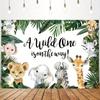 1pc Backdrop For Boys Jungle Animals Greenery A Wild One Is On The Way Background Wild Boy Baby Shower Party Supplies Banner 5x3ft