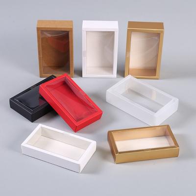 Folding Kraft Paper Box with Transparent PVC Window Blank Packaging Gift Box  Wedding Birthday Party Lipstick Perfume Gift Decoration Boxes 10pcs