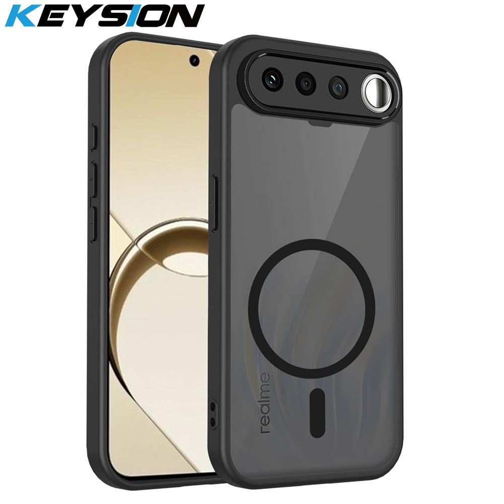 

KEYSION Magnetic Phone Case for Realme 16 5G Soft Silicone+PC Matte Translucent Black Shockproof Cover for OPPO Realme 16 5G for Realme 16 5G чёрный