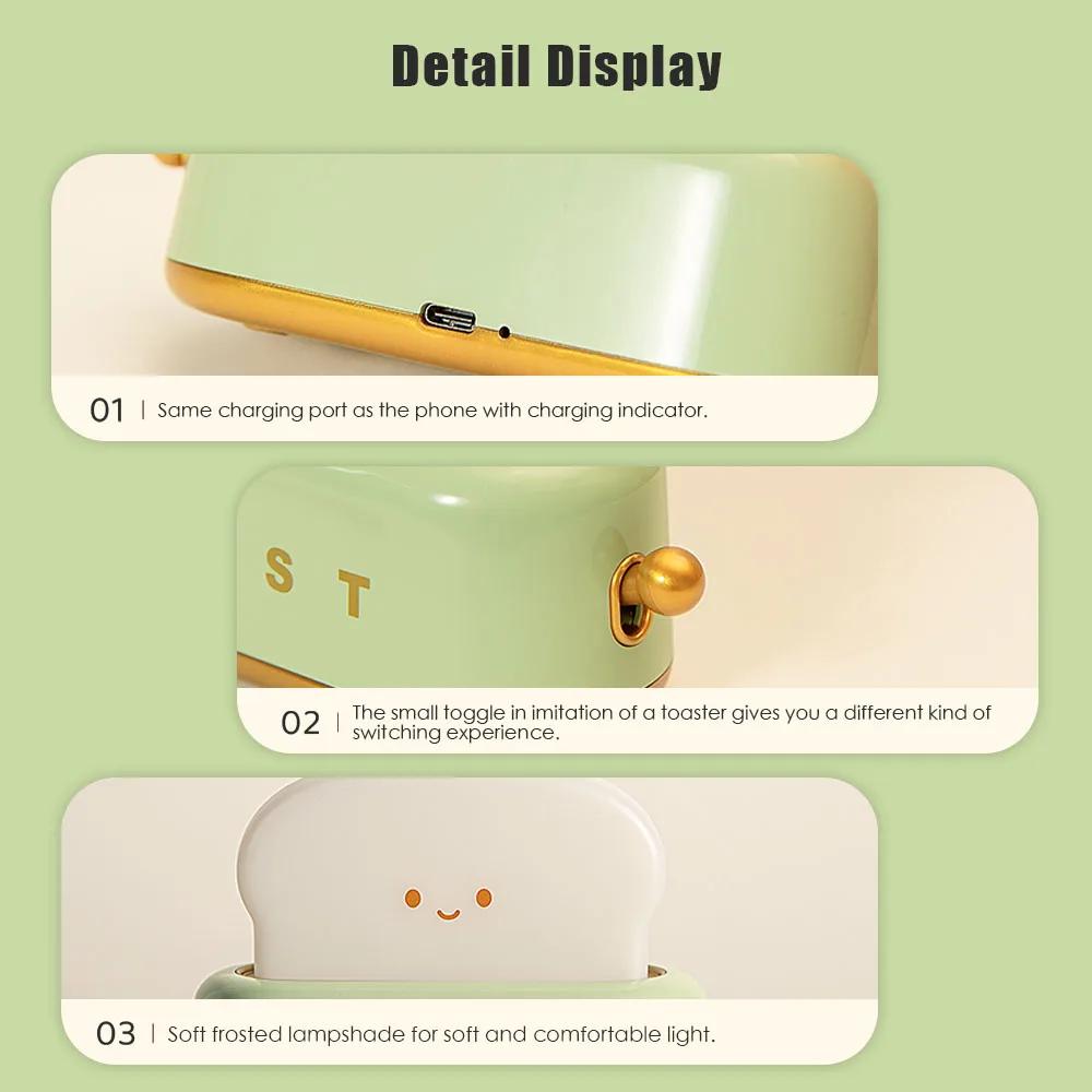 Bread Toast Cartoon LED Night Light Cute Home Decor Kawaii Bread Table Lamps Night Portable Light with Timer Tiny Lamp Rgb lamp