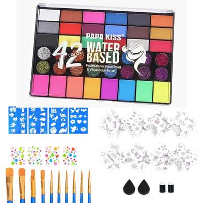 Face Painting Kit for Kids, 42 Colors Body Paint, Face Paint Set, With 10 Brushes 8 Stencils 4 Sponges 4 Sticker Sheets 4 Gem Sheets