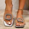 Women's Shoes 2024 Hot Sale Open Toe Women's Slippers Summer Modern Slippers Women Crystal Square Button Flat Square Toe Sandals