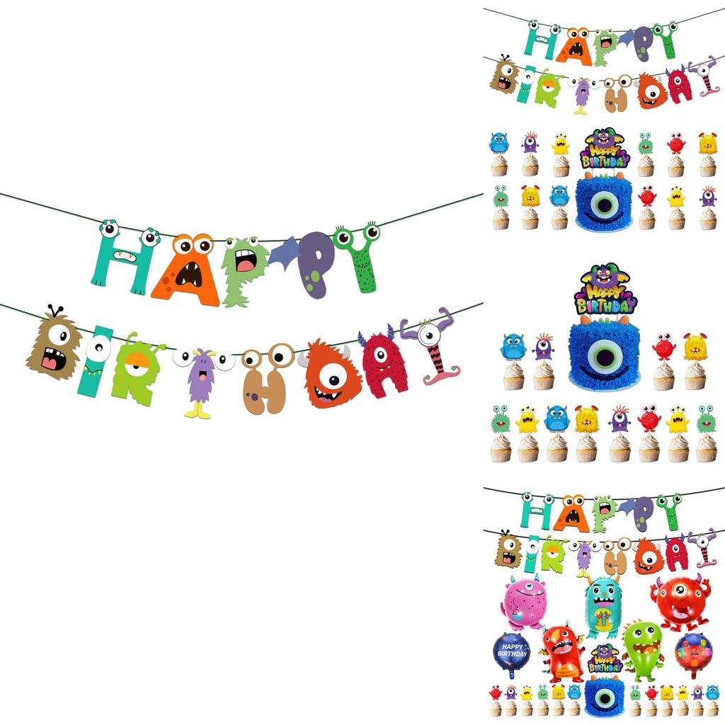 Colorful Cartoon Monster Et Alien Maggie Balloon Party Decor Banner Cake Topper For Birthday Supplies