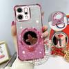 Glitter Four-Corner Shockproof Phone Case with Mirror Stand Beaded Strap For Oppo Reno14 F Pro Reno 14Pro 14F 5G Back Cover Case