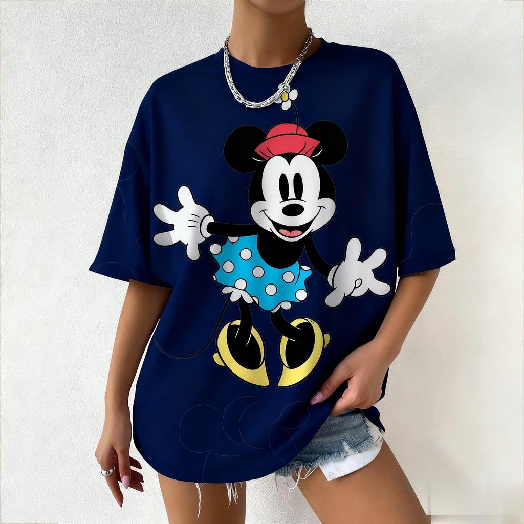 Disney Minnie Mouse Cartoon Print Tshirt Women Men Summer Casual Short Sleeve Tops Streetwear Graphic Tees Vintage Y2k Clothes