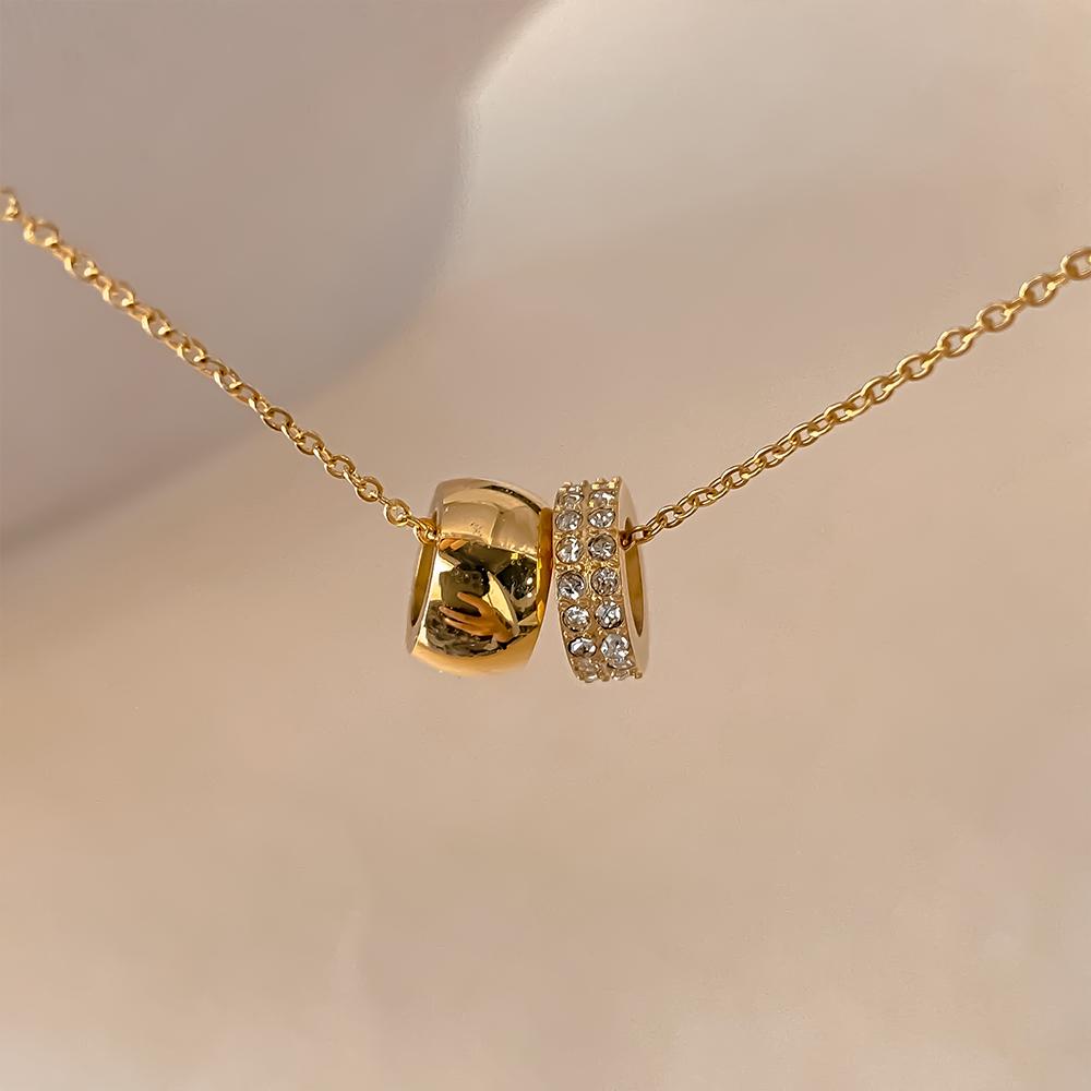 Manco Stainless Steel Ring Pendant Necklace Luxury Rhombus Ring Crystal Necklace Non Tarnish Gold Color Jewelry for Women
